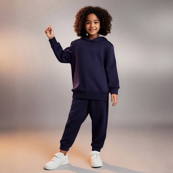 Boys Girls Active Sweatsuit 2 Piece Long Sleeve Navy Hoodie Sweatpants Set Fall Clothes Boys Active Tracksuit Set4-5 Years Boys Girls Fashion