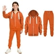 thumbnail image 1 of Boys Girls Active Sweatsuit 2 Piece Long Sleeve Orange Zip Up Basic Hoodie Sweatpants Joggers Set Fall Winter Clothes Teen Girls Trendy Clothes 4-5 Years, 1 of 6