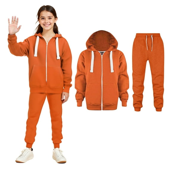 Boys Girls Active Sweatsuit 2 Piece Long Sleeve Orange Zip Up Basic Hoodie Sweatpants Joggers Set Fall Winter Clothes Teen Girls Trendy Clothes 4-5 Years
