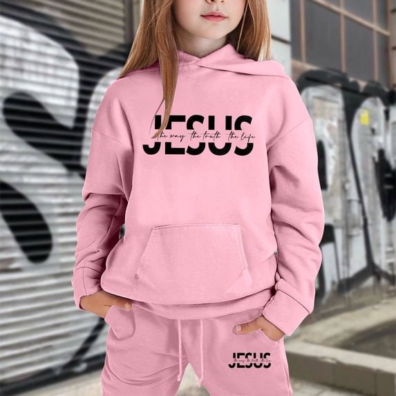 Boys Girls Active Sweatsuit 2 Piece Long Sleeve Pink Hoodie and Sweatpants Fall Winter Clothes Boys Jogger Set 4T