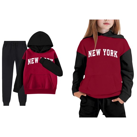 Boys Girls Active Sweatsuit 2 Piece Long Sleeve Printed Hooded Sweatsuits Pullover and Active Jogger Pants Fall Winter Clothes Boys' Tracksuits 4-5 Years Boys Girls Fashion