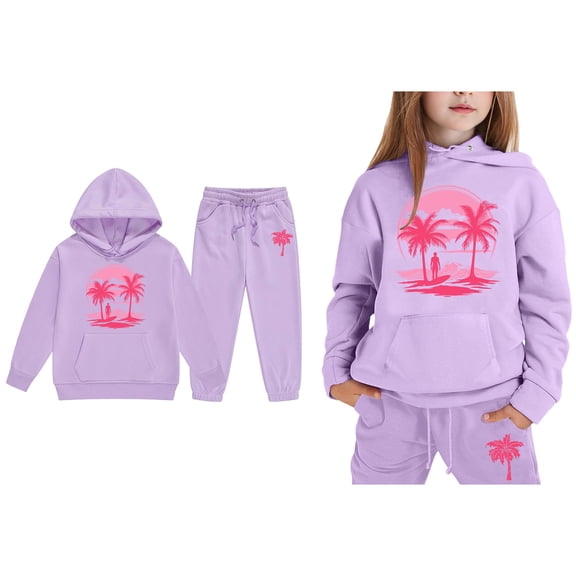 Boys Girls Active Sweatsuit 2 Piece Long Sleeve Printed Hooded Sweatsuits Pullover Jogging Pants Winter Clothes Boys 1-2 Years Clothes Boys Girls Fashion