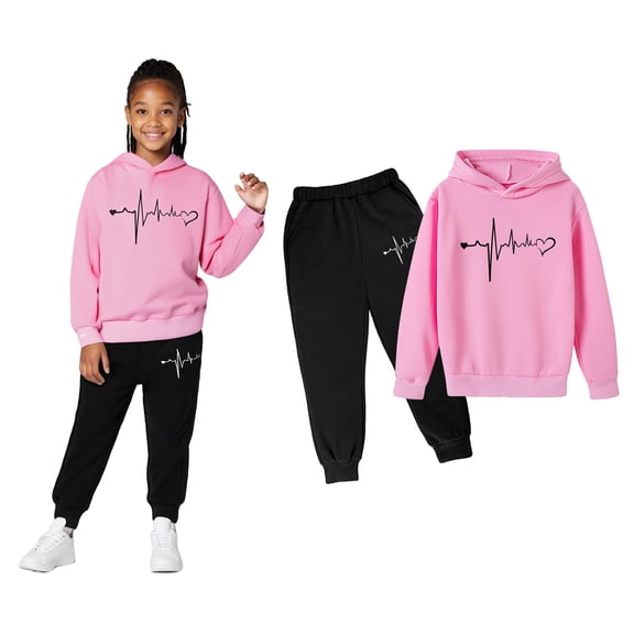 Boys Girls Active Sweatsuit 2 Piece Long Sleeve Printed Hooded Sweatsuits Pullover Sweatpants Joggers Set Warm Fall Winter Clothes Clothes for Teen Girls 4-5 Years Trendy Boys Girls Fashion