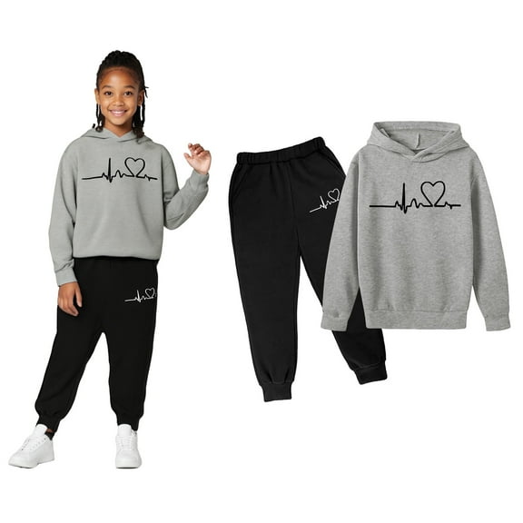 Boys Girls Active Sweatsuit 2 Piece Long Sleeve Printed Hoodie Jogging Pants Warm Fall Winter Clothes Boy Clothes 12-13 Years Boys Girls Fashion