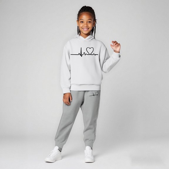 Boys Girls Active Sweatsuit 2 Piece Long Sleeve Printed Hoodie Sweatshirt and Active Jogger Pants Fall Winter Clothes Clothes for Teen Girls 6-7 Years Trendy Boys Girls Fashion