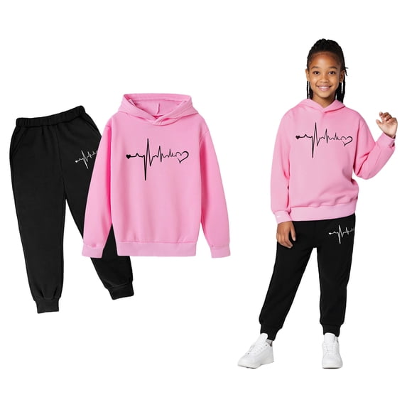 Boys Girls Active Sweatsuit 2 Piece Long Sleeve Printed Tracksuit Pullover Hoodie and Jogger Sweatpants Fall Clothes Girls Jogger Set 5-6 Years Boys Girls Fashion