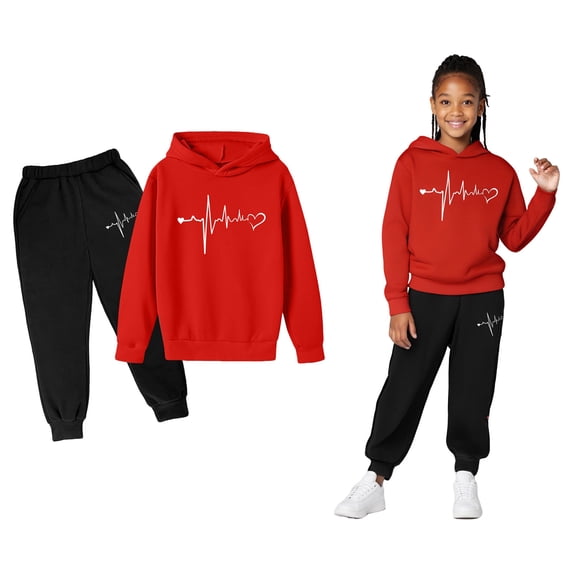 Boys Girls Active Sweatsuit 2 Piece Long Sleeve Printed Tracksuit Pullover Hoodie Sweatpants Set Winter Clothes Girls Clothing Size 5-6 Years Boys Girls Fashion