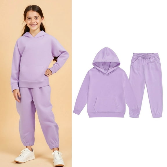 Boys Girls Active Sweatsuit 2 Piece Long Sleeve Purple Hooded Sweatsuits Pullover and Jogger Sweatpants Fall Clothes Teen Outfits for Girls 8-9 Years Trendy