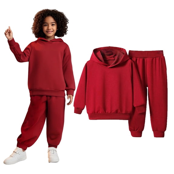 Boys Girls Active Sweatsuit 2 Piece Long Sleeve Red Hooded Sweatsuits Pullover and Active Jogger Pants Winter Clothes Clothes for Teen Girls 4-5 Years Boys Girls Fashion