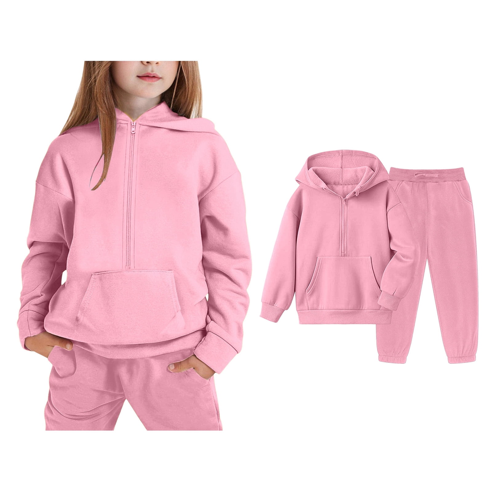 Boys Girls Active Sweatsuit 2 Piece Long Sleeve Zip Up Hooded ...