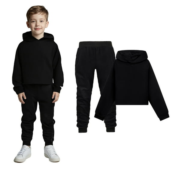 Boys Girls Active Sweatsuit 2PC Long Sleeve Black Sweatshirt Sweatpants Winter Clothes Girls Size 5-6 Years Clothes Boys Girls Fashion