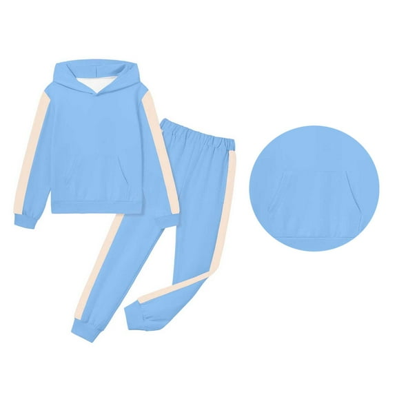 Boys Girls Active Sweatsuit 2PC Long Sleeve Color Block Hoodie and Jogger Pants Warm Fall Winter Clothes Boys Girls Athletic Clothes Sets 8-9 Years