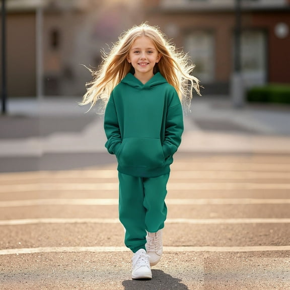 Boys Girls Active Sweatsuit 2PC Long Sleeve Green Hooded Sweatshirt Jogging Pants Fall Winter Clothes Girls Size 3T Clothes