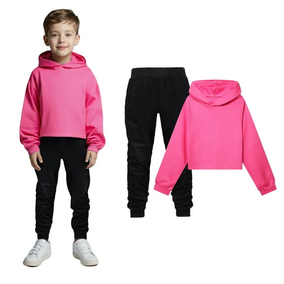 Boys Girls Active Sweatsuit 2PC Long Sleeve Hot Pink Hooded Sweatsuits Pullover Sweatpants Joggers Set Winter Clothes age Girl Clothes12-13 Years Boys Girls Fashion