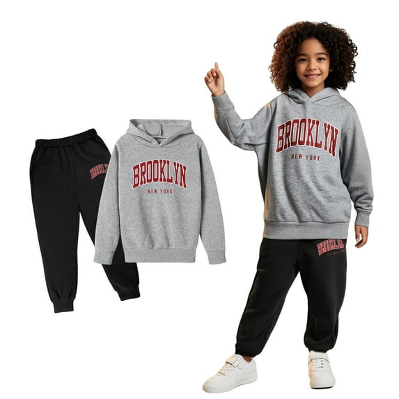 Boys Girls Active Sweatsuit 2PC Long Sleeve Letter Print Soft Hoodie Sweatpants Warm Fall Winter Clothes Toddler Boys Clothes 4-5 Years Boys Girls Fashion
