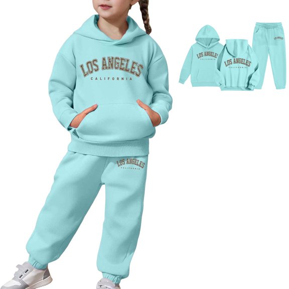 Boys Girls Active Sweatsuit 2PC Long Sleeve Letter Printing Blue Basic Hoodie Leggings Pants Fall Winter Clothes Girls Size 2T Clothes