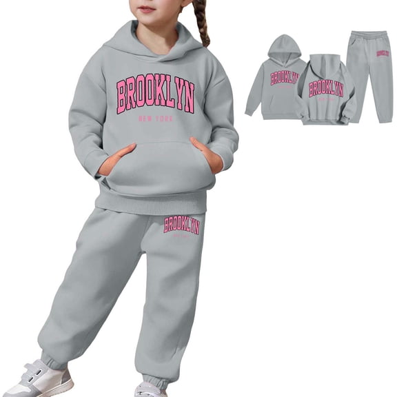 Boys Girls Active Sweatsuit 2PC Long Sleeve Letter Printing Grey Hoodie and Active Jogger Pants Winter Clothes Boys Girls Jogger Set 2T