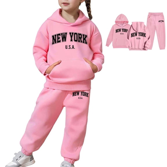 Boys Girls Active Sweatsuit 2PC Long Sleeve Letter Printing Pink Pullover Hoodie Jogger Set Winter Clothes Boys Outfits 2T