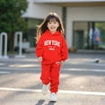 thumbnail image 1 of Boys Girls Active Sweatsuit 2PC Long Sleeve Letter Printing Red Hooded Sweatshirt Sweatpants Joggers Set Fall Clothes Toddler 2T Boys Clothes, 1 of 5