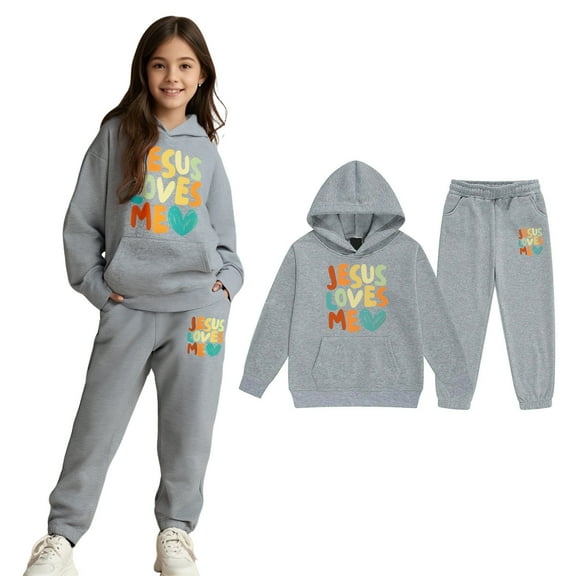 Boys Girls Active Sweatsuit 2PC Long Sleeve Printed Basic Hoodie Jogger Set Fall Winter Clothes Size 12-13 Years Boys Clothes Boys Girls Fashion