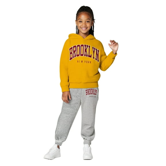 Boys Girls Active Sweatsuit 2PC Long Sleeve Printed Hooded Sweatshirt and Sweatpants Warm Fall Winter Clothes Teen Outfits for Girls 3-4 Years Trendy Boys Girls Fashion