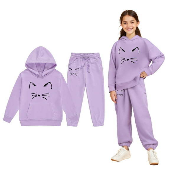 Boys Girls Active Sweatsuit 2PC Long Sleeve Printed Hooded Sweatsuits Pullover and Jogger Sweatpants Fall Winter Clothes Clothes for Girls 6-7 Years Boys Girls Fashion