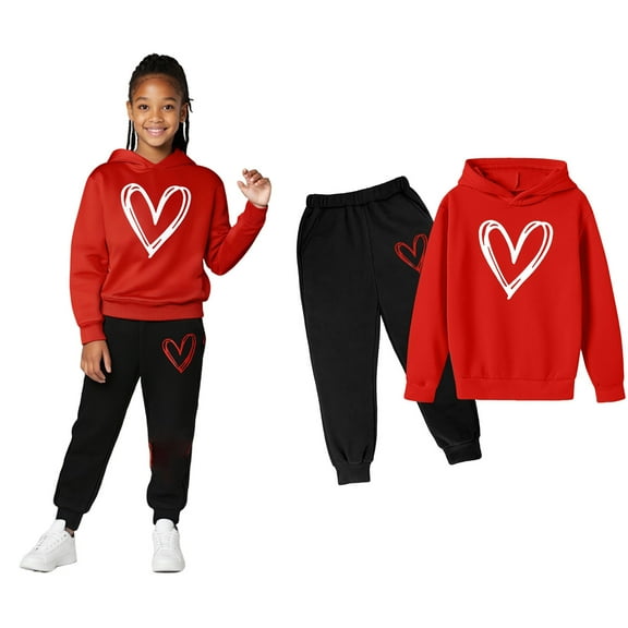 Boys Girls Active Sweatsuit 2PC Long Sleeve Printed Hooded Sweatsuits Pullover Jogging Pants Winter Clothes Hoodie Set 6-7 Years Boys Girls Fashion