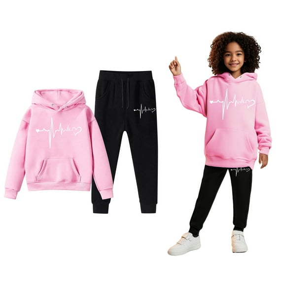 Boys Girls Active Sweatsuit 2PC Long Sleeve Printed Pullover Hoodie and Jogger Pants Warm Fall Winter Clothes Girl Clothes Size 11-12 Years Boys Girls Fashion