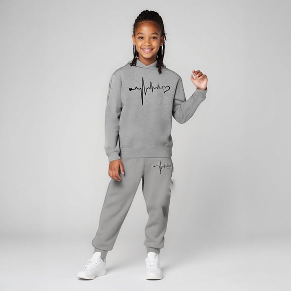 Boys Girls Active Sweatsuit 2PC Long Sleeve Printed Tracksuit Pullover Hoodie Sweatpants Fall Winter Clothes Kids Clothes Boys Size 5-6 Years Boys Girls Fashion