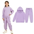 thumbnail image 1 of Boys Girls Active Sweatsuit 2PC Long Sleeve Purple Hooded Sweatsuits Pullover and Jogger Sweatpants Winter Clothes Girls' Clothing Sets 8-9 Years, 1 of 4