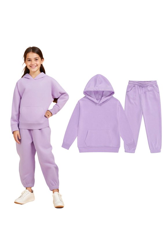 Boys Girls Active Sweatsuit 2PC Long Sleeve Purple Hooded Sweatsuits Pullover and Jogger Sweatpants Winter Clothes Girls' Clothing Sets 8-9 Years