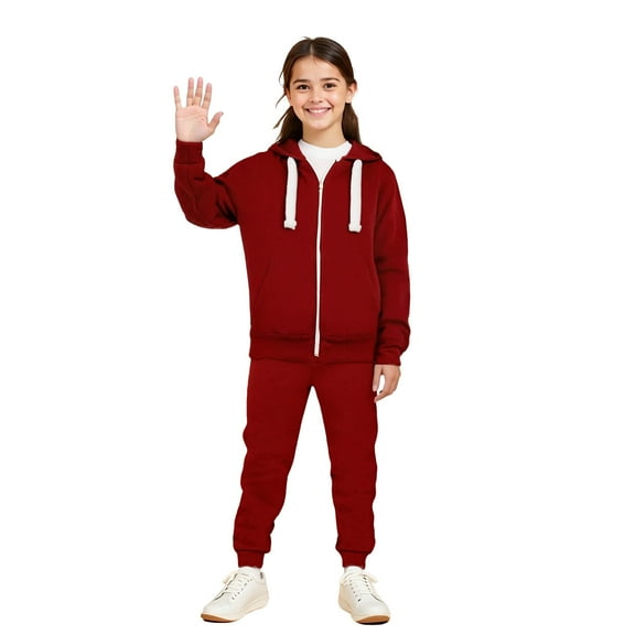 Boys Girls Active Sweatsuit 2PC Long Sleeve Red Zip Up Tracksuit Hoodie Leggings Pants Winter Clothes Girls Sets 4-5 Years