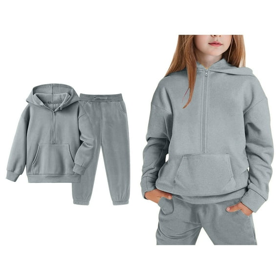 Boys Girls Active Sweatsuit 2PC Long Sleeve Zip Up Hooded Sweatshirt and Active Jogger Pants Fall Winter Clothes Kidsage Girl Clothes 7-8 Years
