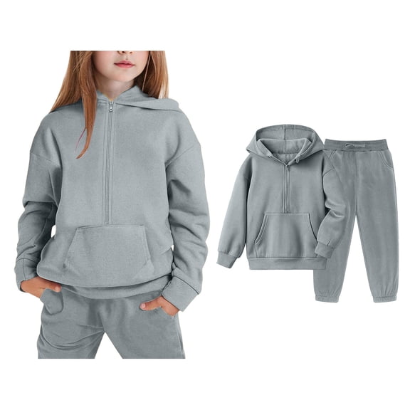 Boys Girls Active Sweatsuit 2PC Long Sleeve Zip Up Pullover Hoodie Sweatshirt Sweatpants Set Warm Fall Winter Clothes 5-6 Years Boys Clothes