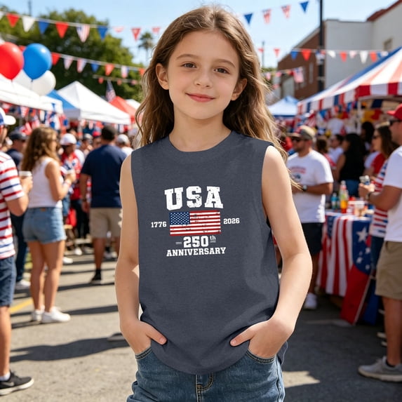 Boys Girls American Flag Shirt 250th Anniversary USA Tank 4th of July T Shirts USA Sleeveless Tops Summer Casual Cute Sleeveless Crewneck Graphic T Shirt (Blue3,10-11 Years)