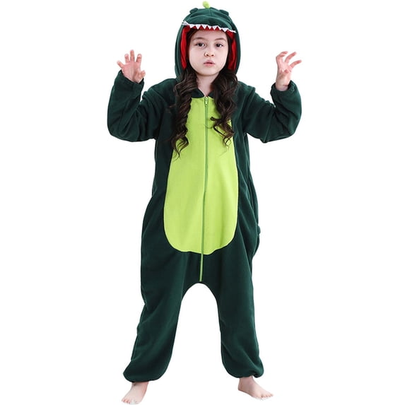 Boys Girls Animal Hooded Romper Kids Fleece Halloween Cosplay Pajamas Dinosaur Costumes for Fall Winter 3-12Years