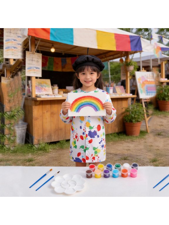 Boys Girls Art Smock Paint Apron Jacket Splatter Print Button Down Long Sleeve Craft Outerwear Top 5-6 Years Kids Fall Winter Coats