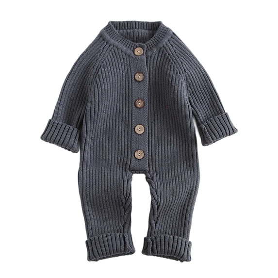 Boys Girls Baby Jumpsuit Unisex Solid Color Ribbed Knit Romper Button Front Closure Long Sleeve Long Leg Bodysuit For Casual Layering Wear