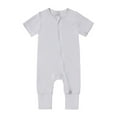 thumbnail image 1 of Boys Girls Baby Jumpsuit Unisex Solid Color Short Sleeve Long Leg Romper With Asymmetrical Front Zipper Crewneck For Daily Wear, 1 of 2