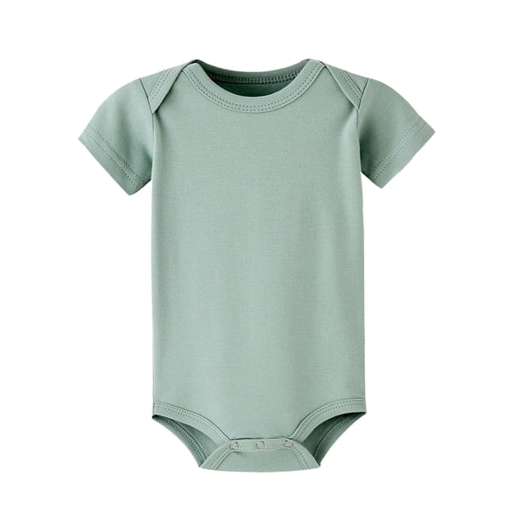 Boys Girls Baby Jumpsuit Unisex Solid Color Short Sleeve Romper Lightweight Crewneck Classic Fit Snap Closure Bodysuit For Infant Daily Layering Wear