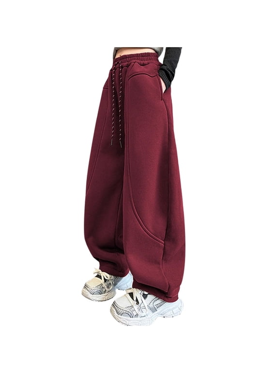 Boys Girls Baggy Sweatpants Drawstring Waist Barrel Wide Leg Fleece Lined Trousers Athletic Loose Fitting Fall Winter Warm Pants Newborn Pants Girl 12Y