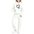 thumbnail image 1 of Boys Girls Baggy Sweatsuits 2 Piece Outfits Heart Print Clothing Set Pullover Hoodies and Trackpants New Matching Sets Girls Clothing Vacation White 12-13 Years, 1 of 5