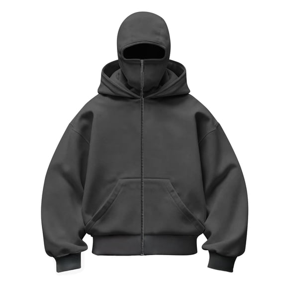 Boys Girls Balaclava Hooded Sweatshirt Full Zip Double Layer Hoodies Jacket Lightweight Warm Oversized Coat Trendy Outerwear