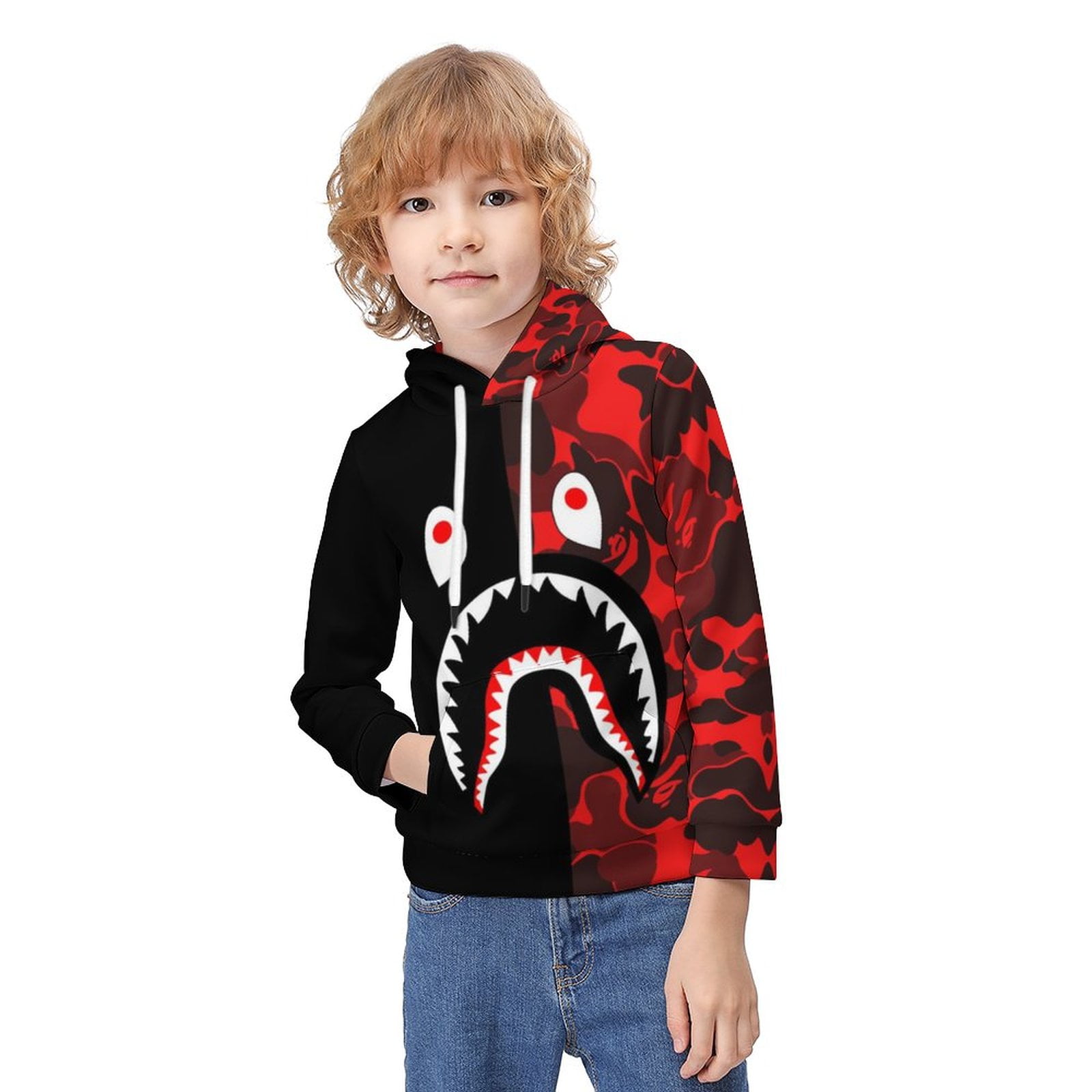 Boys Girls Bape Shark Camo Hoodie 3D Print Pullover Hooded Long Sleeve Sweatshirts Tops Blouse with Pocket 8 10Y Walmart