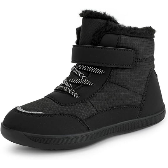 Boys Girls Barefoot Winter Boots with Wide Toe Box Slip Resistant Waterproof Zero Drop Sole Minimalist Ankle Winter Snow Boots for Toddler/Little Kids/Big Kids