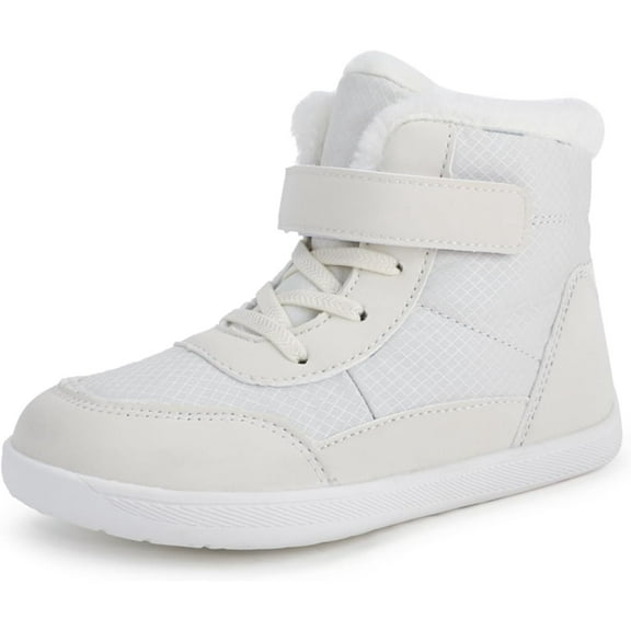 Boys Girls Barefoot Winter Boots with Wide Toe Box Slip Resistant Waterproof Zero Drop Sole Minimalist Ankle Winter Snow Boots for Toddler/Little Kids/Big Kids