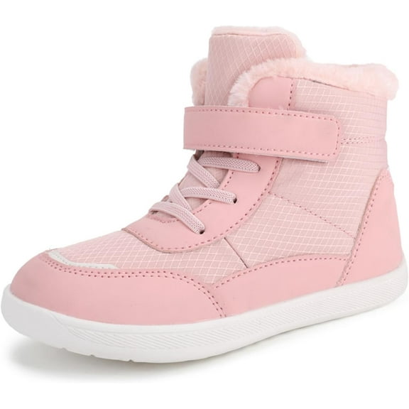 Boys Girls Barefoot Winter Boots with Wide Toe Box Slip Resistant Waterproof Zero Drop Sole Minimalist Ankle Winter Snow Boots for Toddler/Little Kids/Big Kids