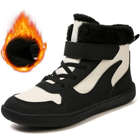 Boys Girls Barefoot Winter Boots with Wide Toe Box Slip Resistant Waterproof Zero Drop Sole Minimalist Ankle Winter Snow Boots for Toddler/Little Kids/Big Kids