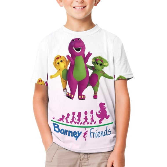 Boys Girls Barney Dinosaur Friends T-Shirts 3D Graphic Shirts Kids Youth Short Sleeve Tees