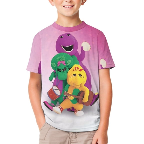 Boys Girls Barney Dinosaur Friends T-Shirts 3D Graphic Shirts Kids Youth Short Sleeve Tees